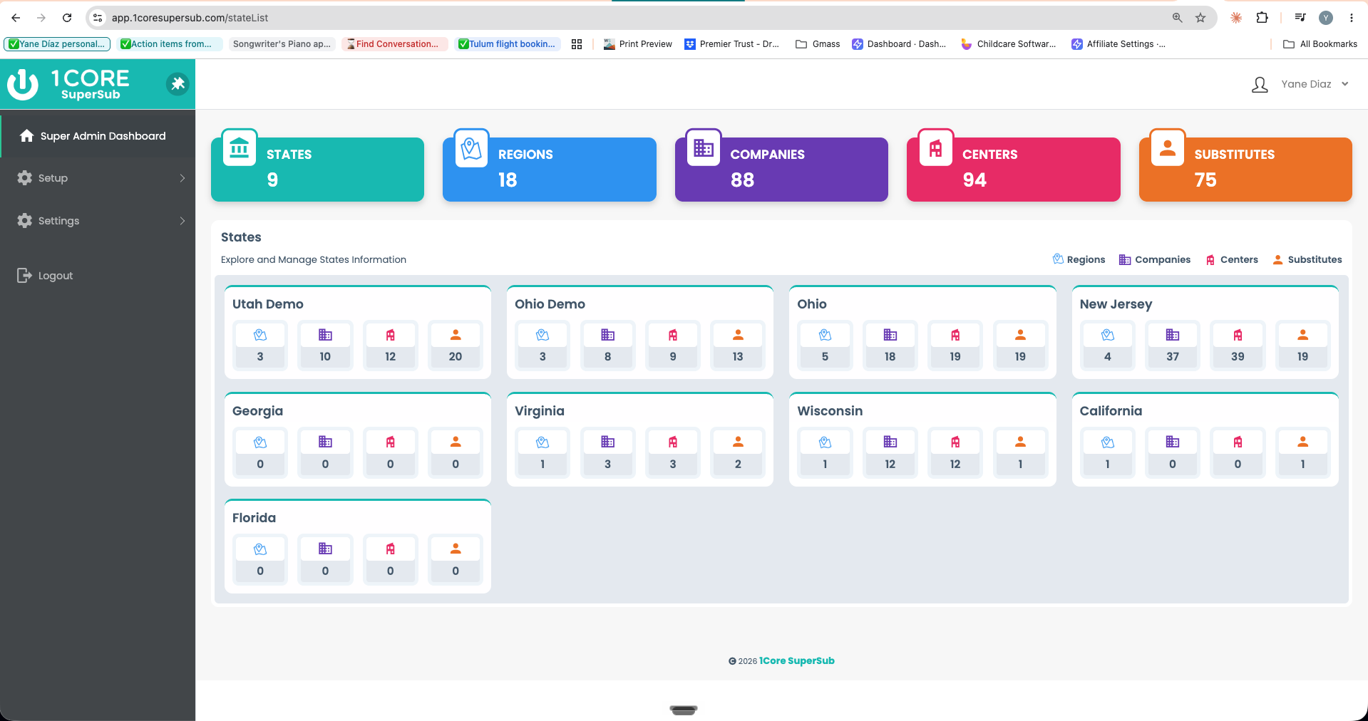 Panel de administración de 1Core SuperSub